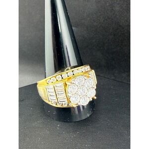 Chunky Vintage Gold Tone 925 Cocktail Ring Size 12 Signed SJD